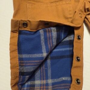 Carhartt Baby Brown Canvas fleece Lined Overalls | Size 6M | Plaid Flannel Lined